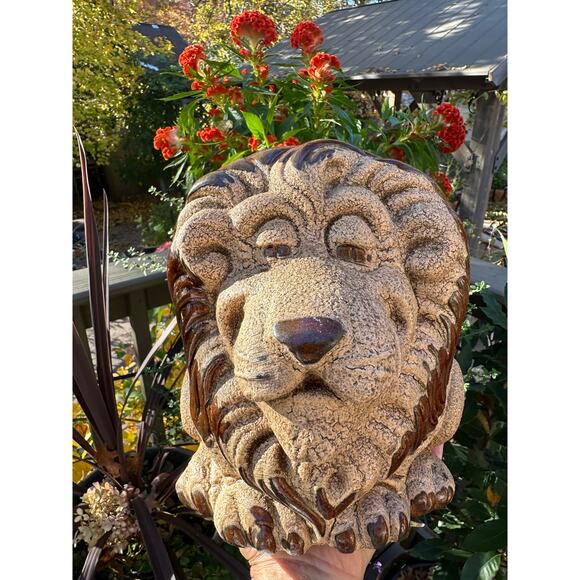 Vintage Royal Haeger Pottery Lion Planter Lava Textured Brown Glazed 1970's - Picture 1 of 16